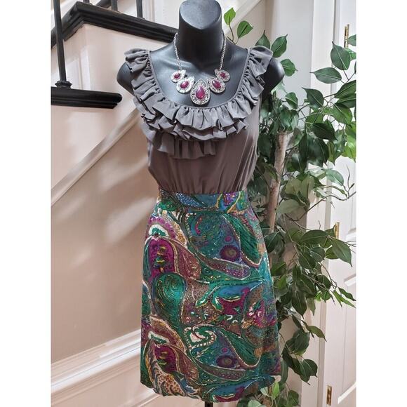 Maeve Women's Black Ruffle 100% Silk Scoop Neck Sleeveless Knee Length Dress 6 - Picture 1 of 12